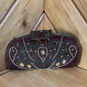 Vintage Embroidered Clutch Bag - Red and Gold